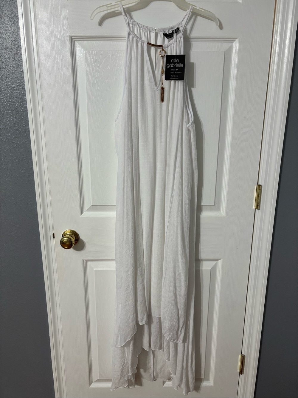 Mlle Gabrielle White High-Low Halter Maxi Dress